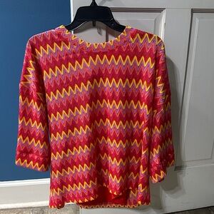 Johnny Was Red and Yellow Zigzag Long Sleeve Top